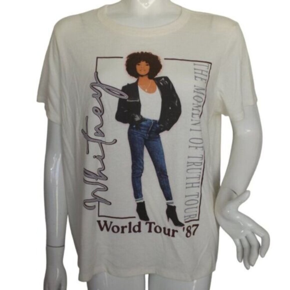 WHITNEY HOUSTON Concert Tshirt, XXL, Off-white, 1987, Photo, Short sleeves,